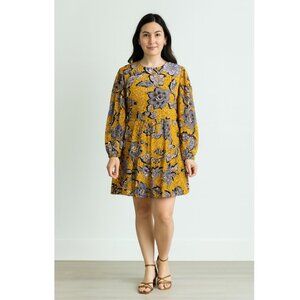 Anthropologie Yellow and Purple Floral Mini Dress